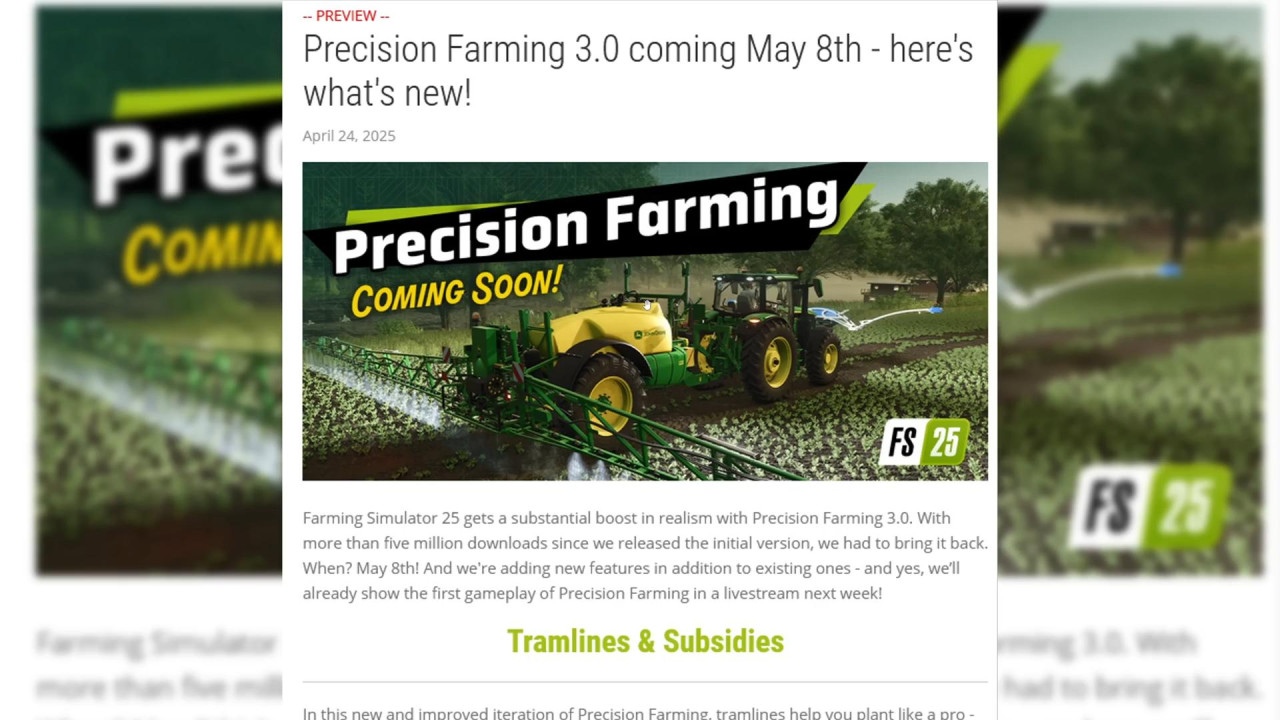 Big FS25 Update Coming May 8 – Precision Farming 3.0