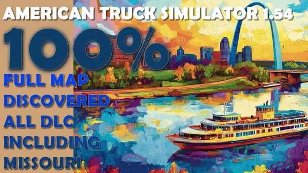100% opened map in ATS 1.54 with all DLCs incl. Missouri