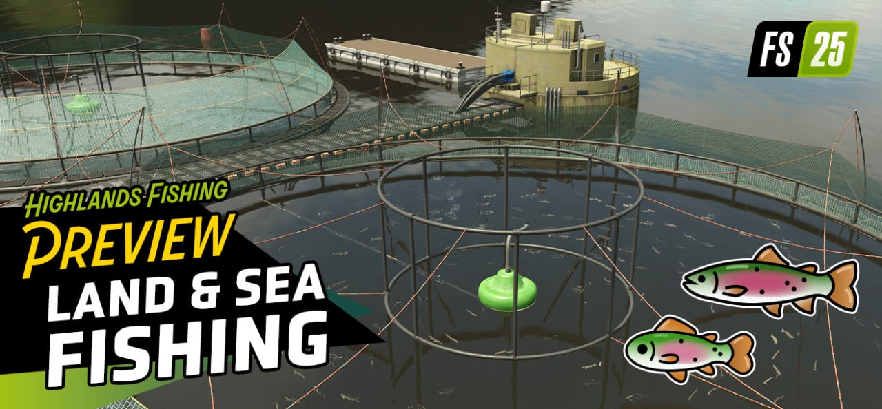 Highlands Fishing Expansion for FS25: Commercial Fishing, Boats, Pond, Aquafarms