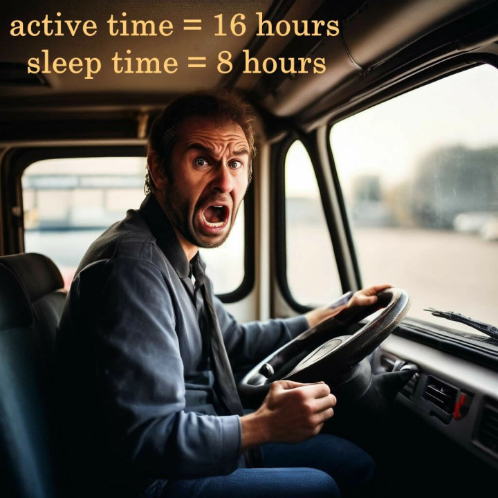 Sleep time 8 hours, active time 16