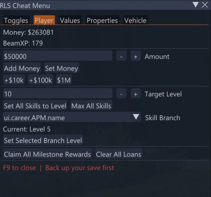 RLS Career Cheat Menu - PAID