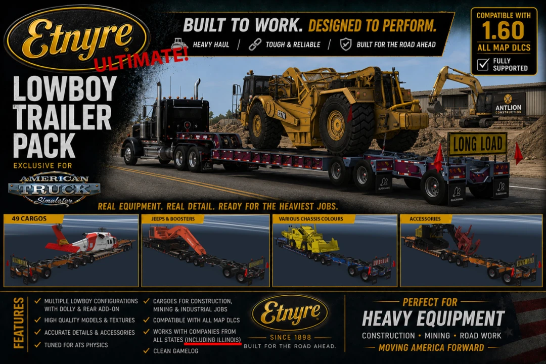 ETNYRE ULTIMATE LOWBOY TRAILERS PACK ATS 1.59-1.60.x (EXCLUSIVE MOD)