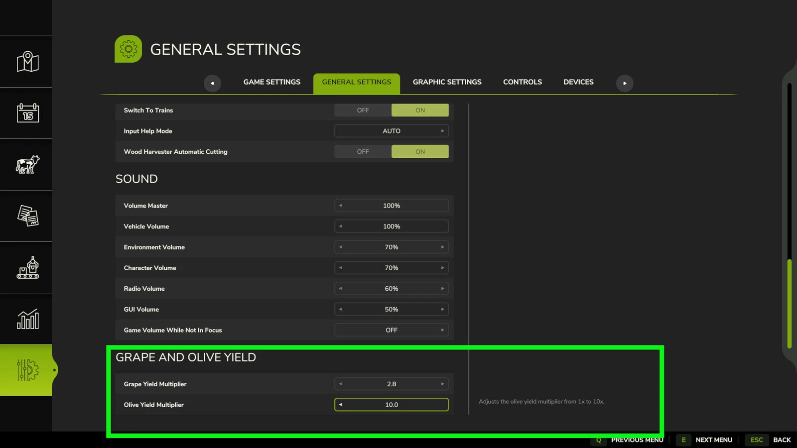 Grape And Olive Yield Settings 1.0