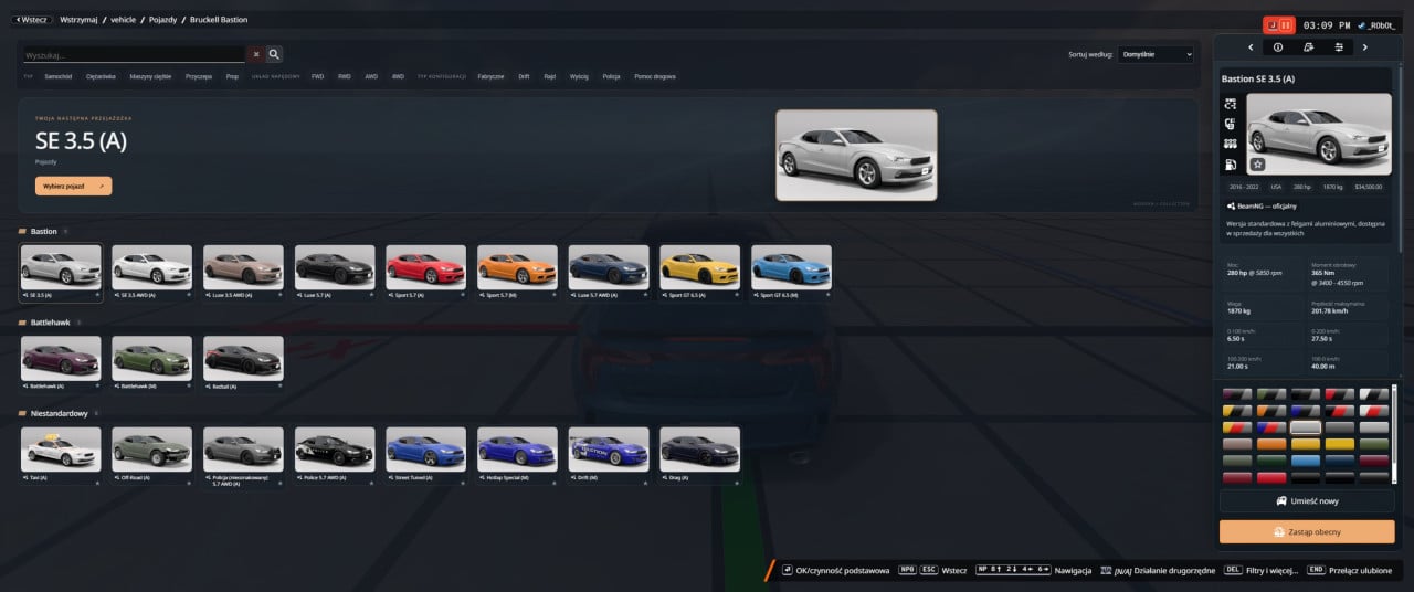 New car menu and speedometers