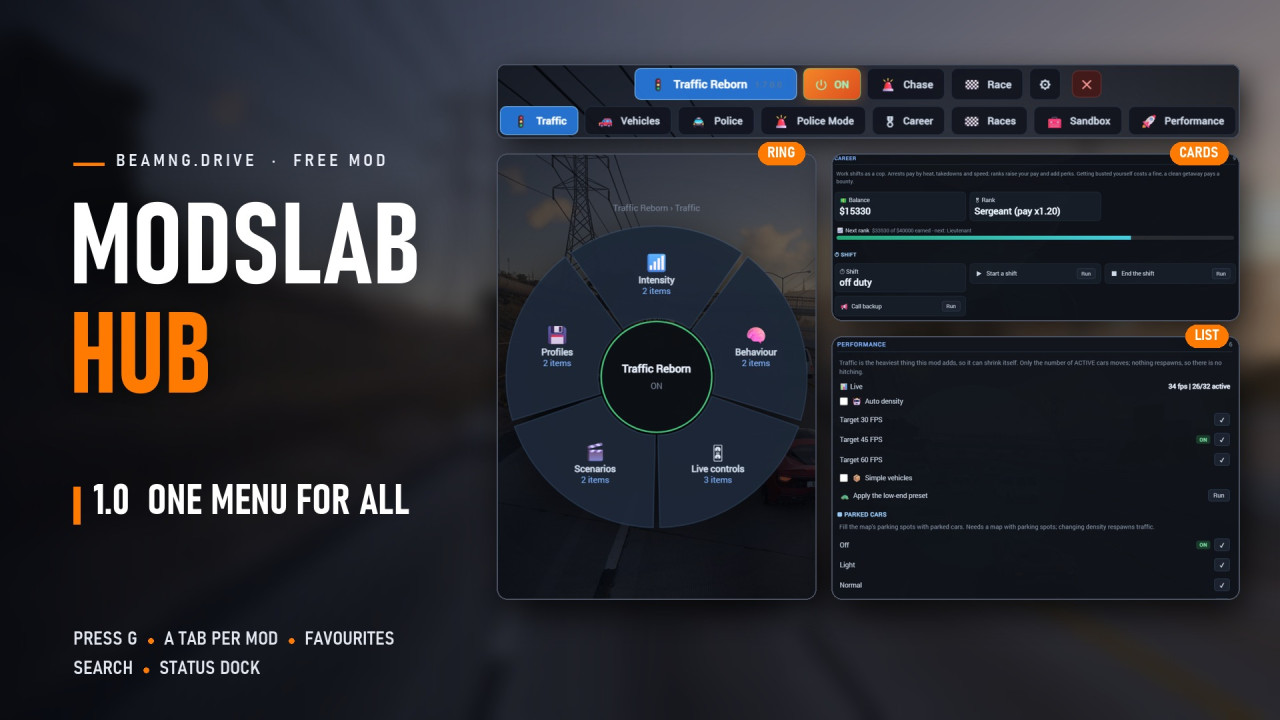 Modslab Hub  - one menu for all my BeamNG mods