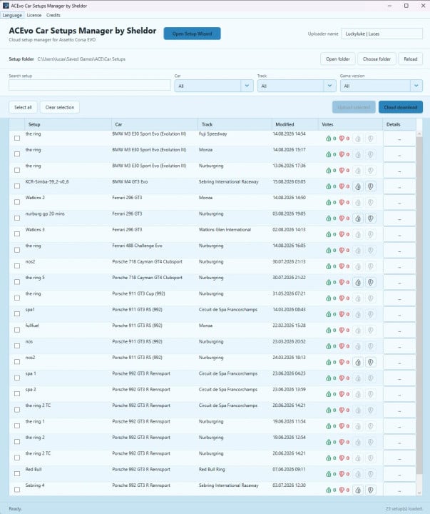 AC Evo car setup manager by Sheldor